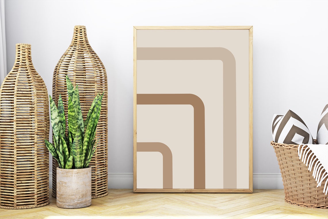 Neutral Geometric Corner Lines Minimalist Beige Abstract Poster - Image 5