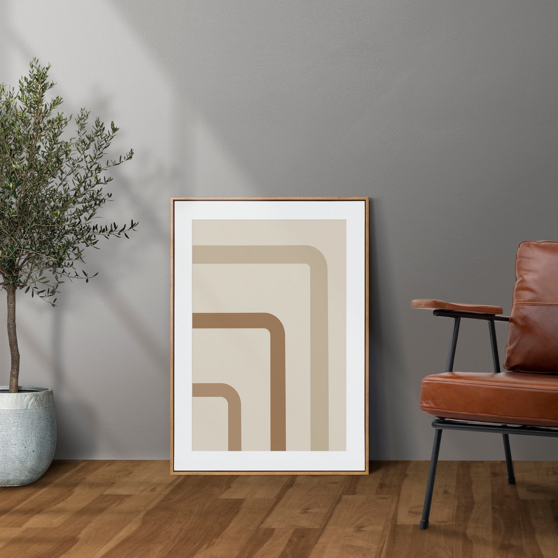 Neutral Geometric Corner Lines Minimalist Beige Abstract Poster - Image 6