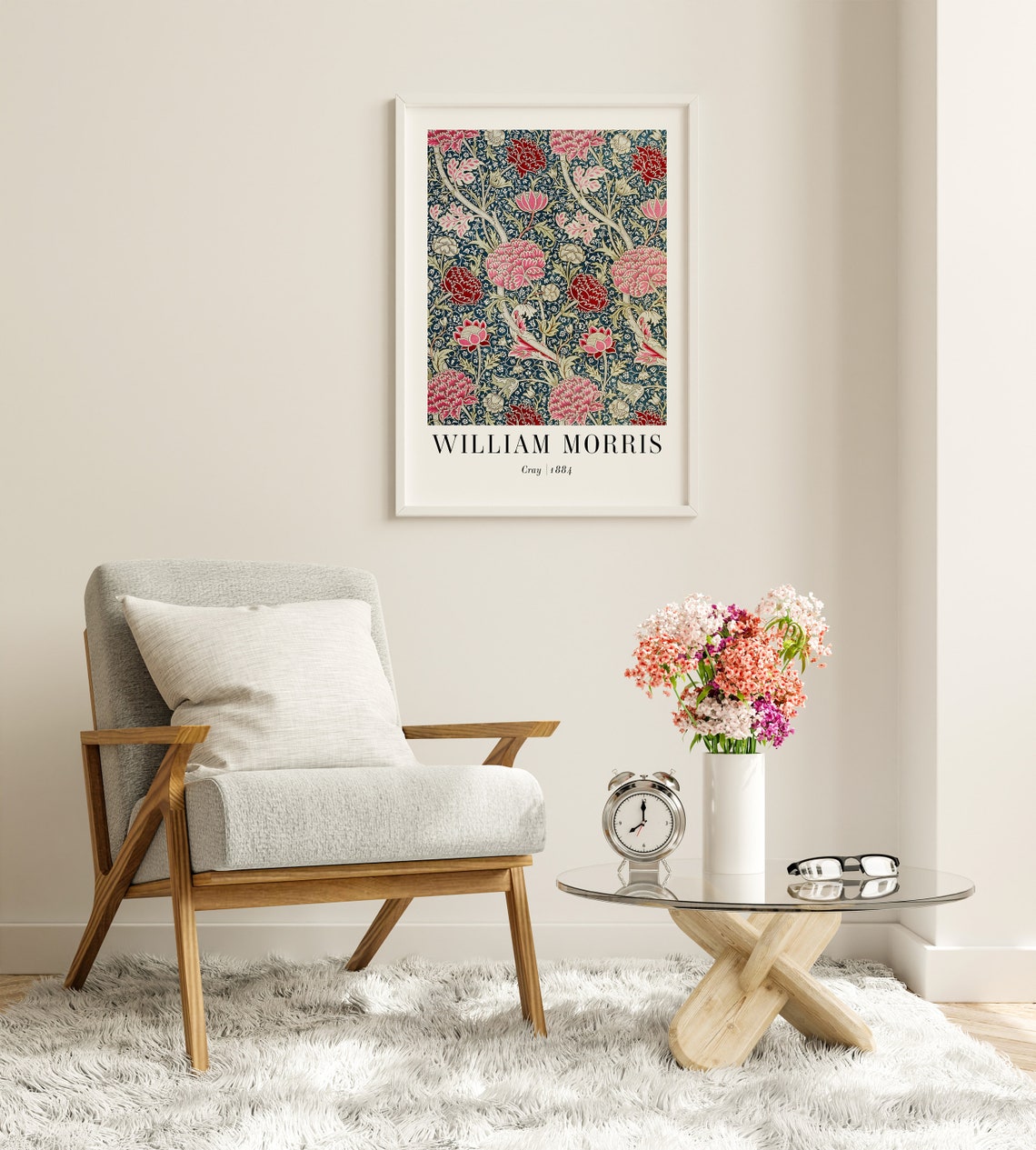 William Morris Cray 1884 Pink Floral Teal Pattern Vintage Poster - Image 7