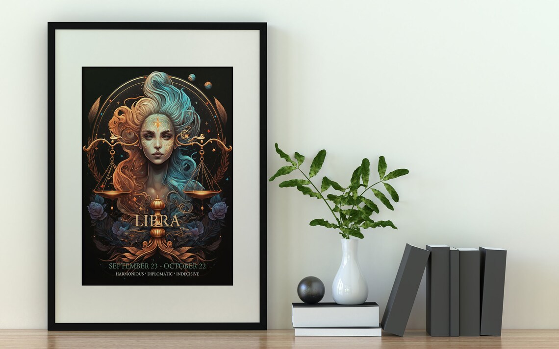 Libra Zodiac Celestial Goddess Scales Astrology Star Sign Horoscope Poster - Image 2