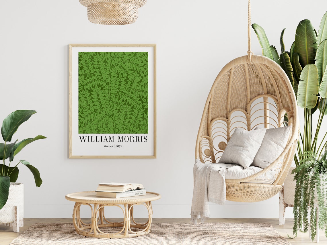 William Morris Branch 1872 Green Leaf Pattern Vintage Art Poster - Image 3