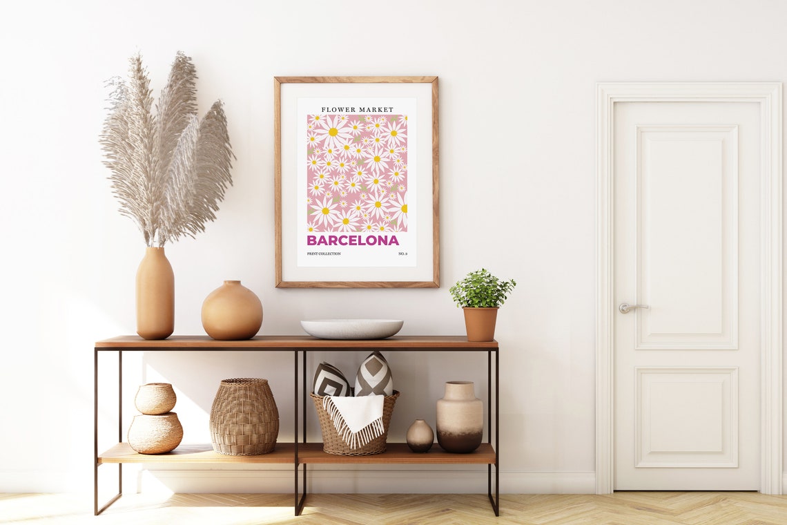 Barcelona Flower Market White Daisies Botanical Retro City Art Poster - Image 5