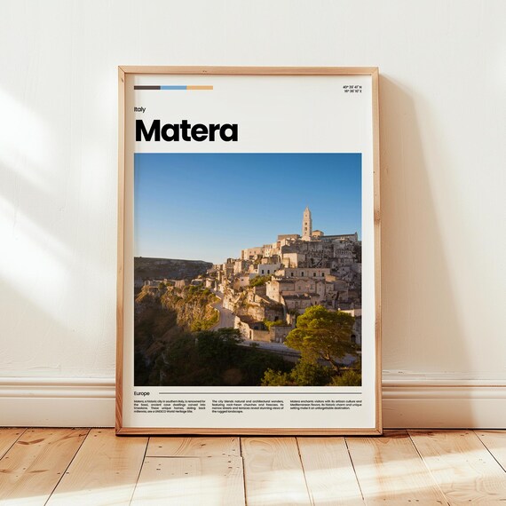 Matera Italy Sassi Cave Dwellings Ancient Stone Cityscape Travel Poster