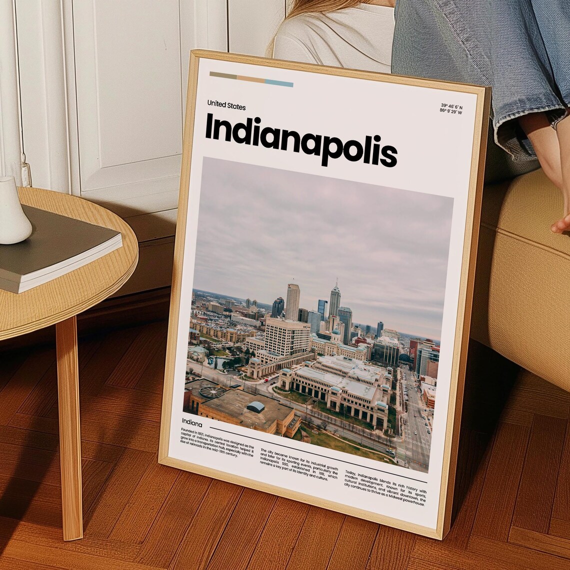 Indianapolis Downtown Aerial Skyline Indiana Modern Travel Poster - Image 3