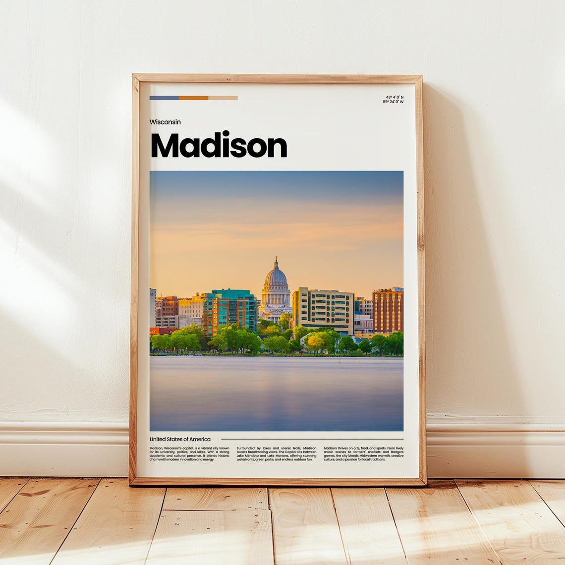 Madison Wisconsin Capitol Sunset Lake View Minimalist Travel Poster