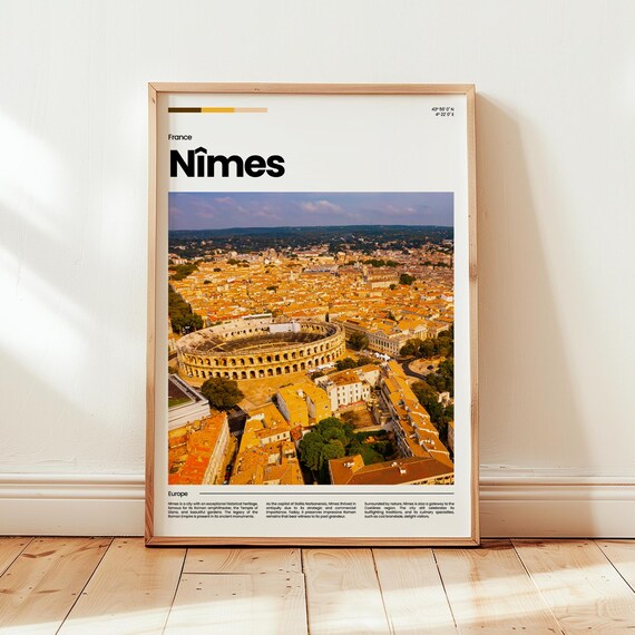 Nimes France Roman Arena Aerial Old Town Summer Travel Poster