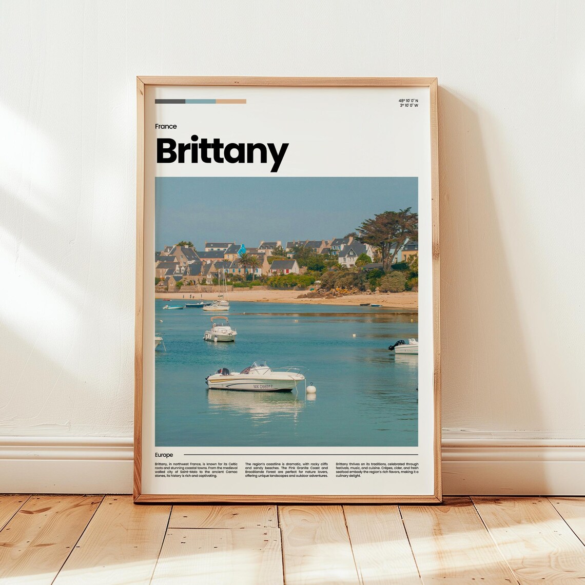 Brittany France Harbor Boats Seaside Photo Coastal Travel Poster