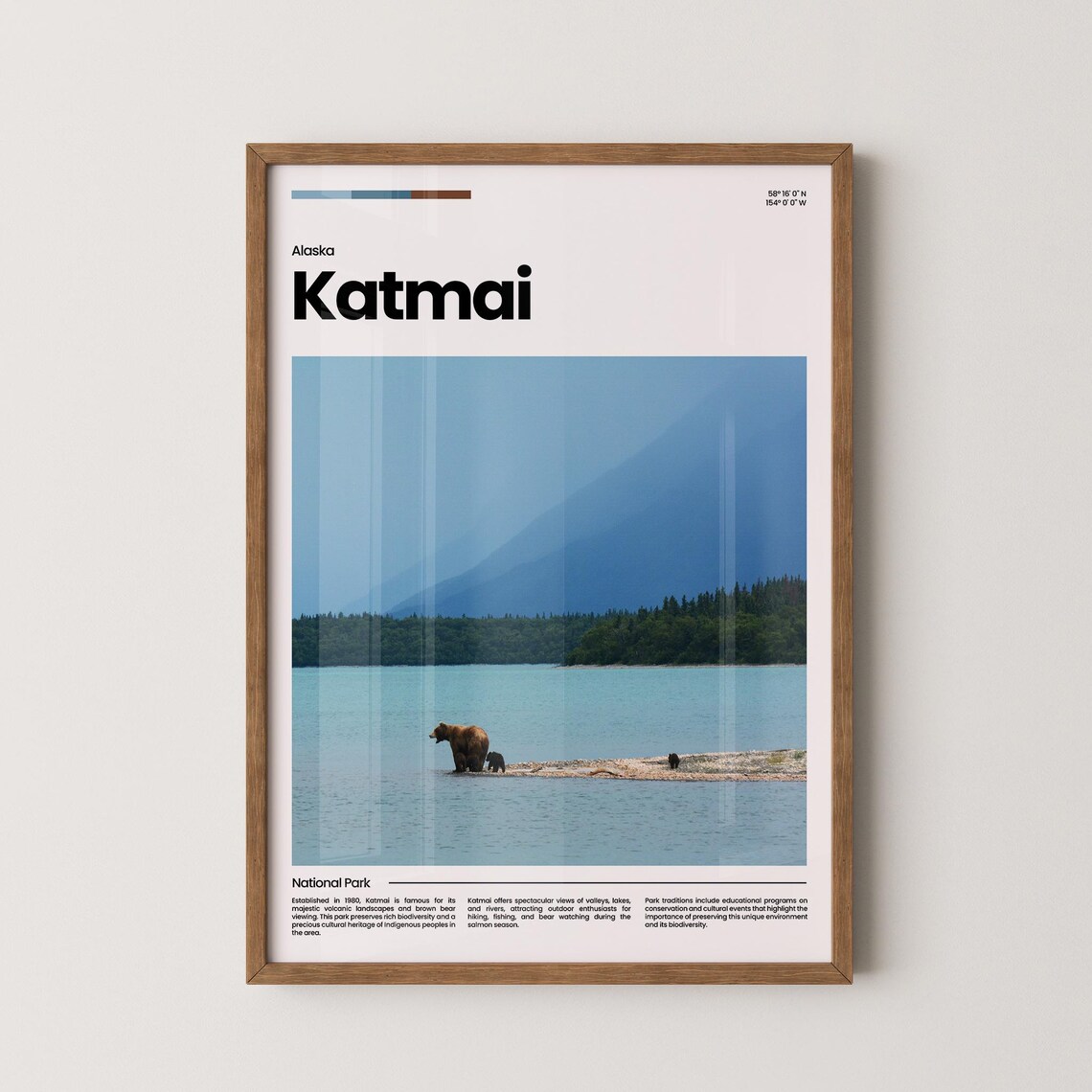 Katmai National Park Alaska Brown Bear Lake Shore Wildlife Poster