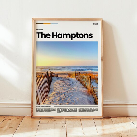 The Hamptons New York Beach Dunes Sunset Coastal Travel Poster