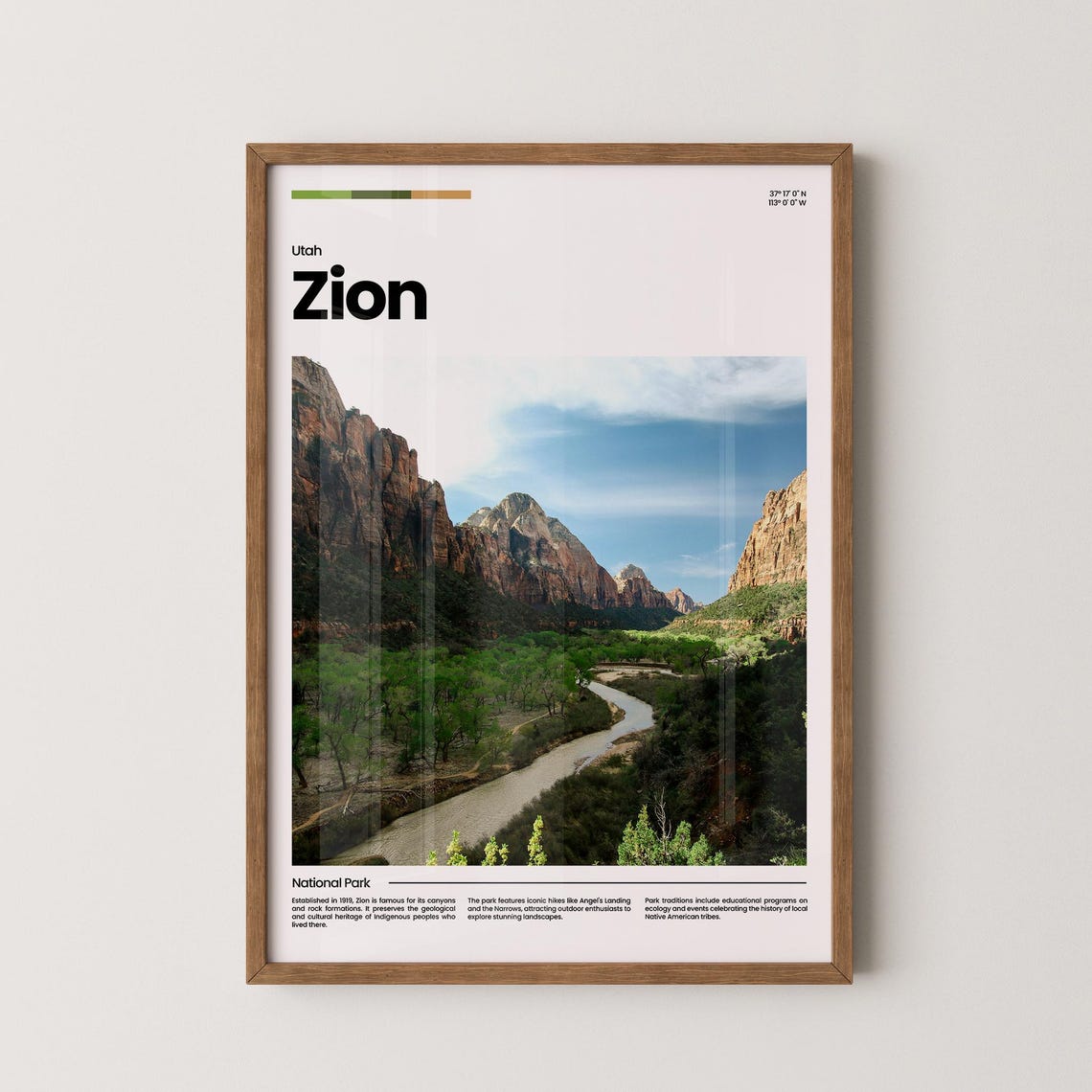 Zion National Park Canyon Cliffs River Utah Scenic Red Rock Poster