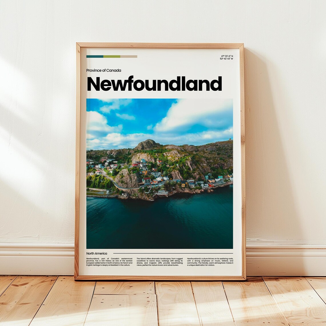 Newfoundland Canada Travel Poster With Coastal Town And Harbor