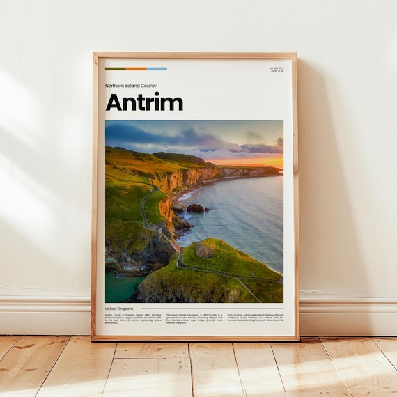Antrim Northern Ireland County Golden Cliffs Coast Sunset Poster