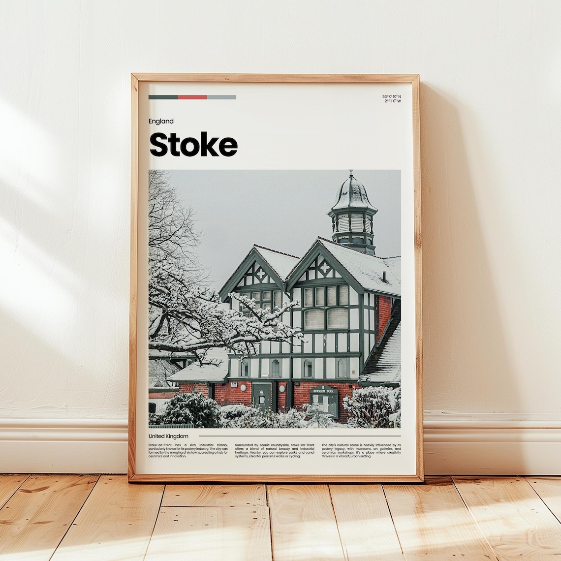 Stoke England Snowy Tudor Building Winter Photo Travel Poster