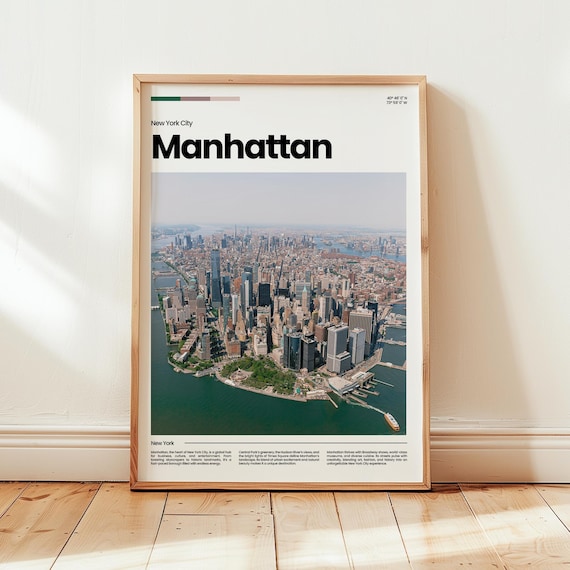 Manhattan New York City Aerial Downtown Skyline Travel Poster