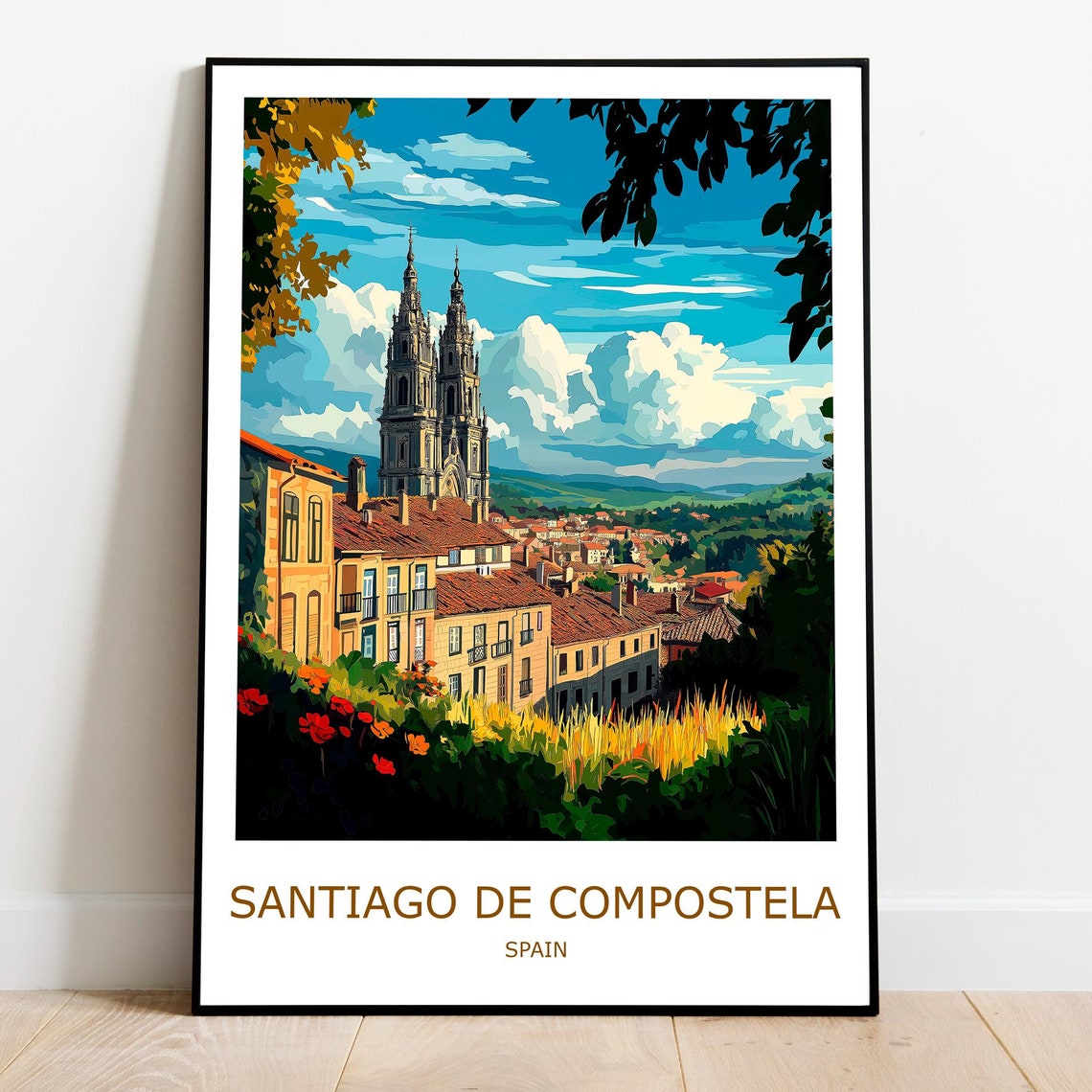 Santiago de Compostela Spain Cathedral Old Town Travel Poster