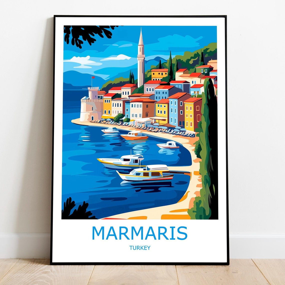 Marmaris Turkey Harbor Boats And Seaside Old Town Travel Poster