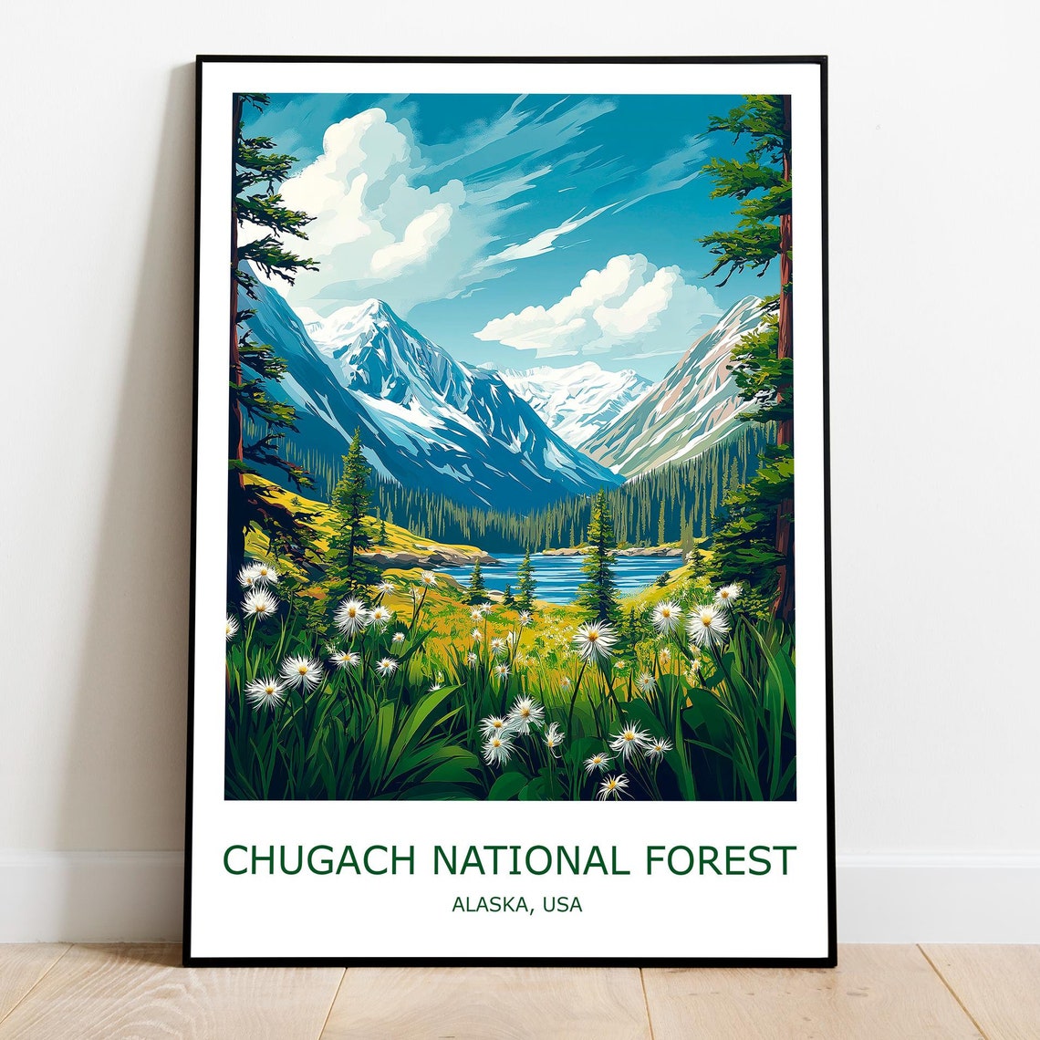 Chugach National Forest Snowy Peaks Alpine Lake Alaska USA Poster