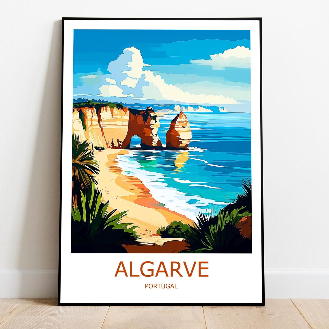 Algarve Golden Sea Cliffs Sandy Beach and Sea Arch Portugal Poster