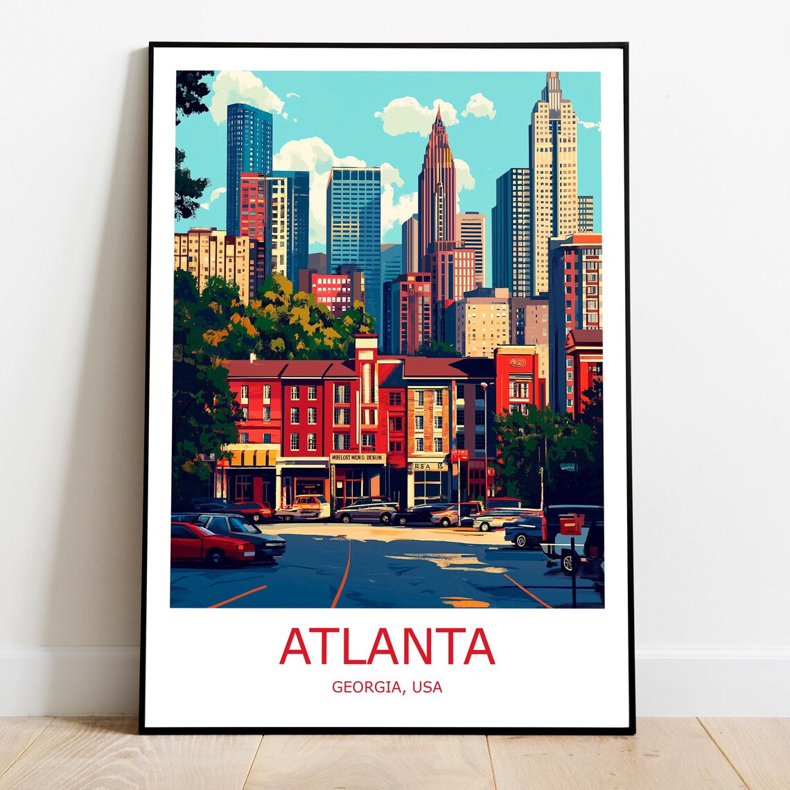 Atlanta Downtown Skyline Georgia Street Scene USA Travel Poster
