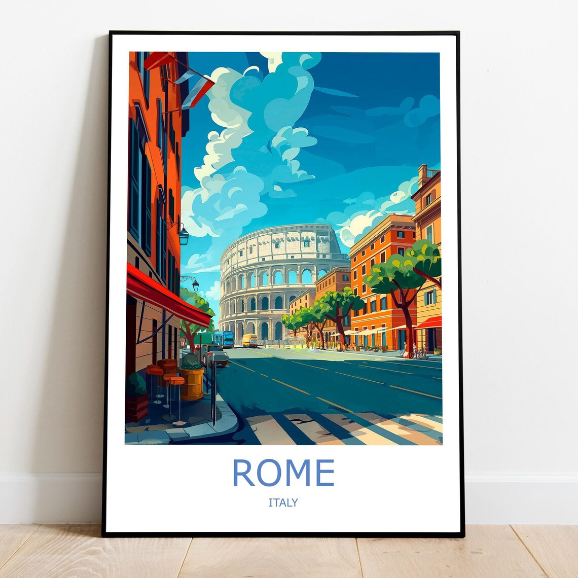 Rome Colosseum Street View Ancient Landmark Italy Travel Poster