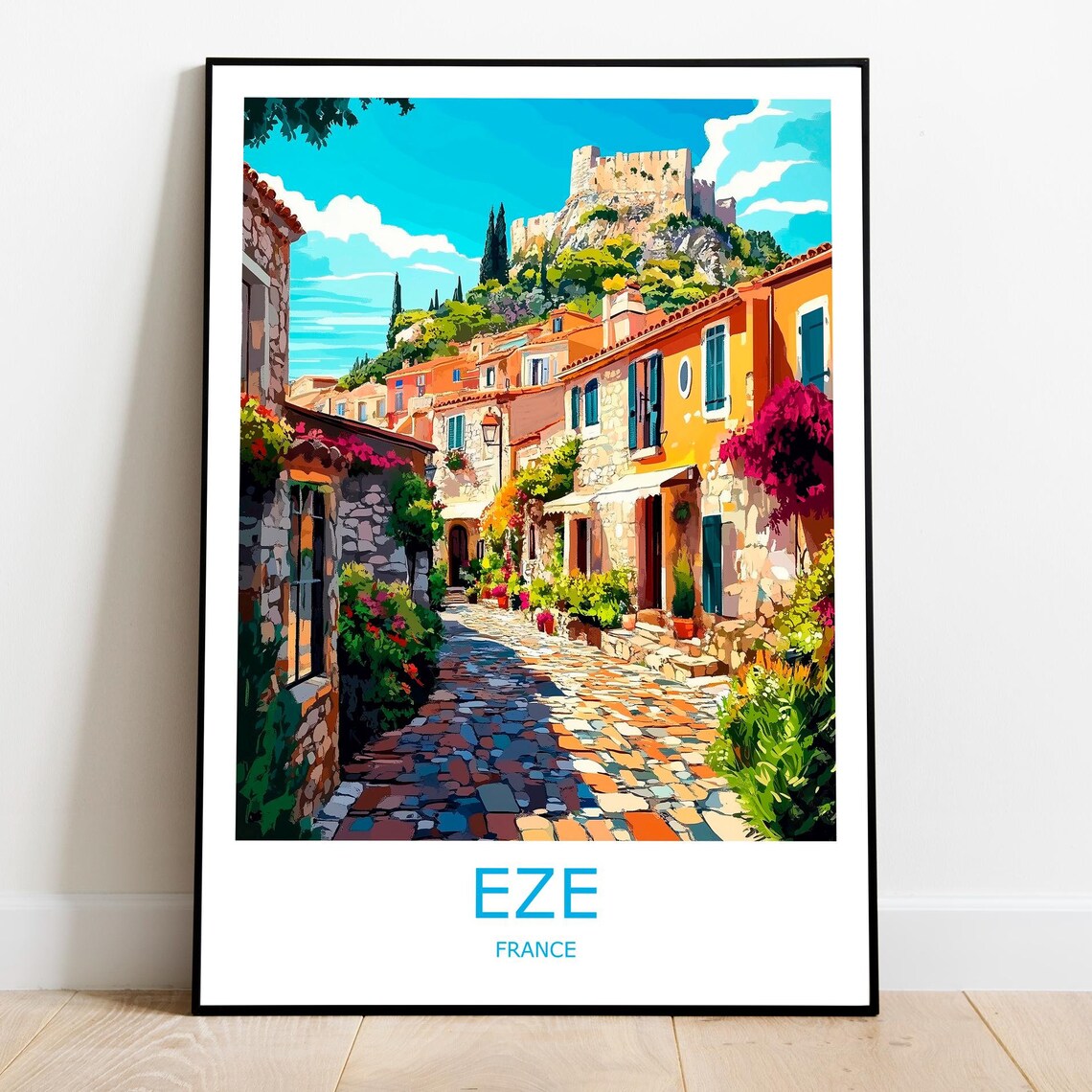 Eze France Medieval Village Castle Hilltop Cobblestone Travel Poster