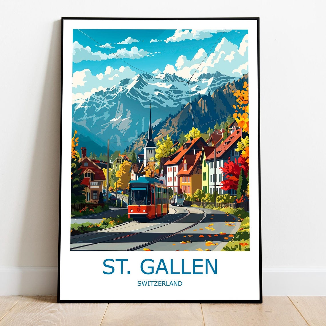 St. Gallen Alpine Tram Old Town Mountains Switzerland Poster