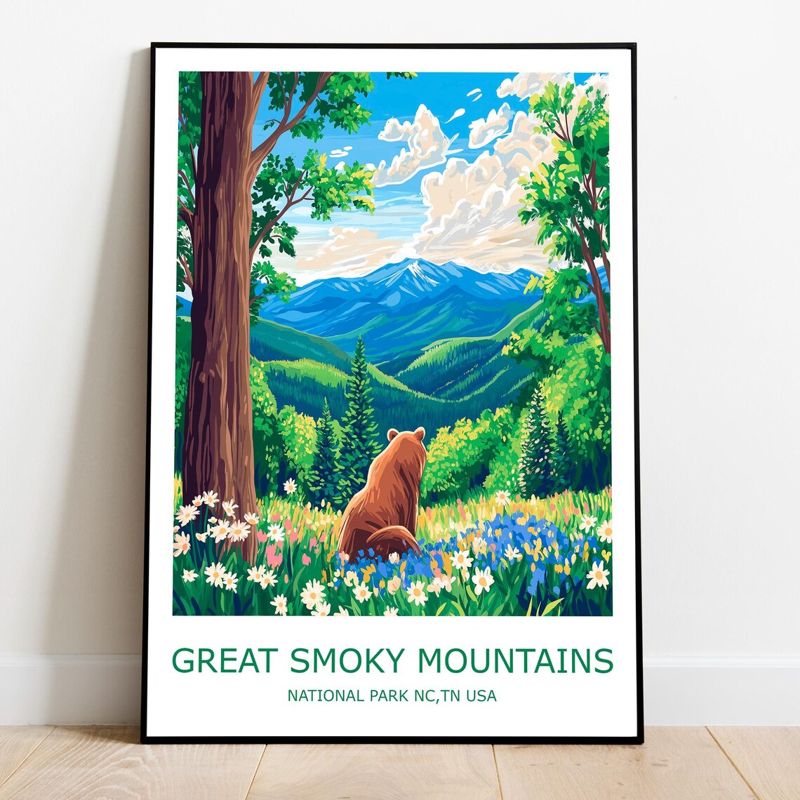 Great Smoky Mountains Bear in Wildflower Meadow National Park Poster