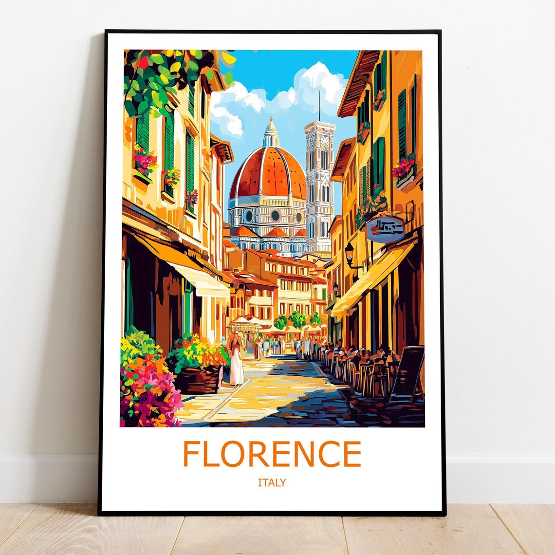Florence Italy Duomo Cathedral Sunlit Street Scene Travel Poster