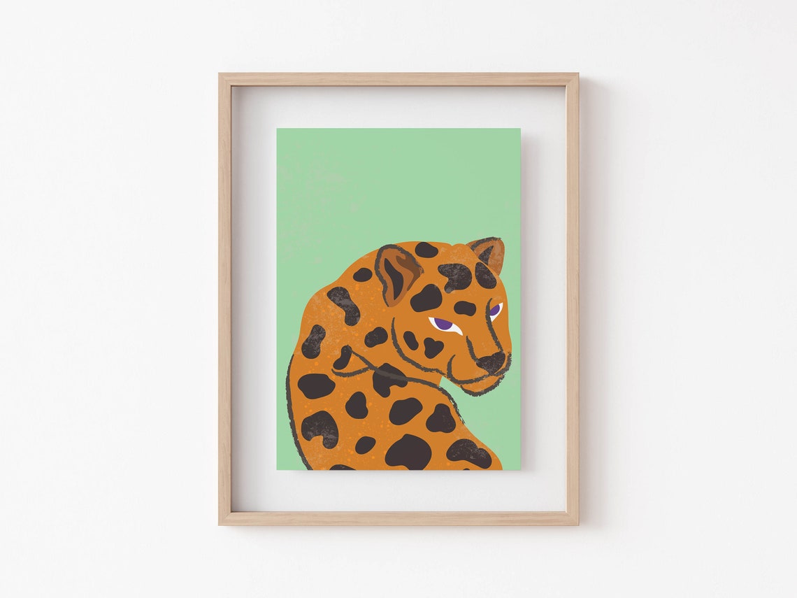 Funky Leopard Illustration Mint Green Trendy Animal Art Poster - Image 6