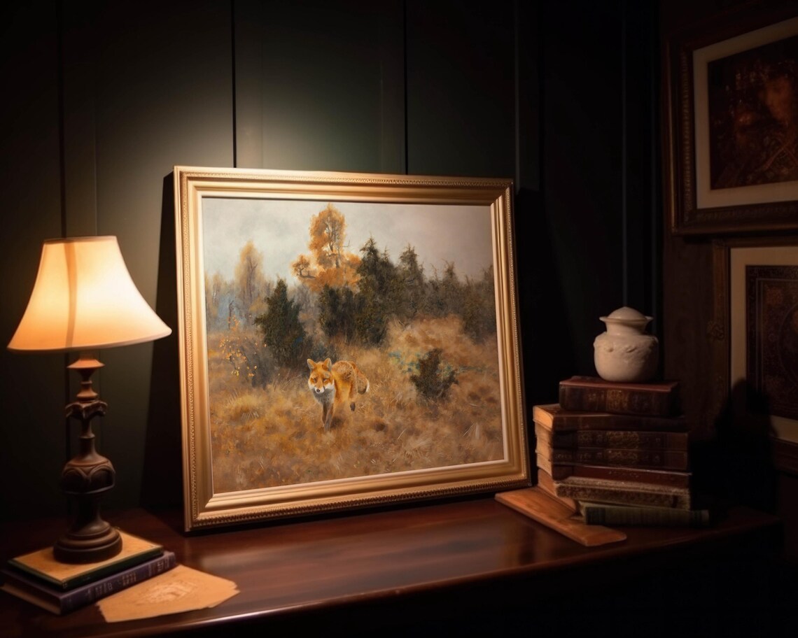 Vintage Fox Oil Painting Golden Autumn Woodland Landscape Poster - Image 5