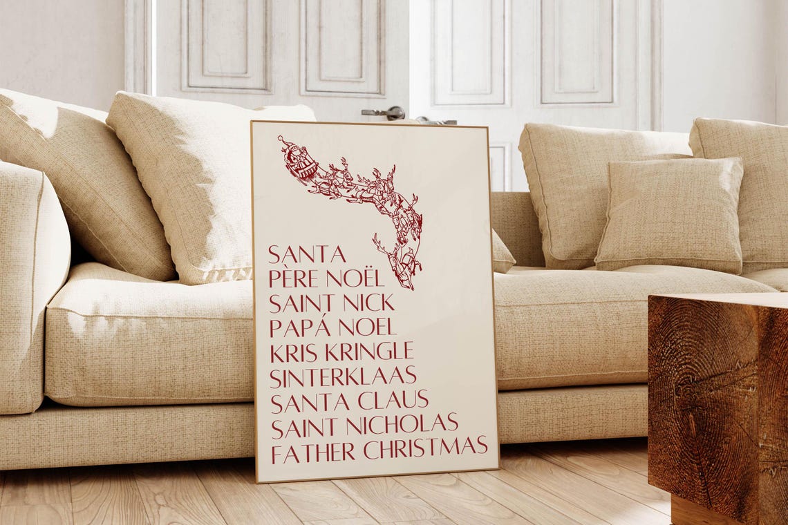 Santa Claus Names Around the World Vintage Sleigh Christmas Poster - Image 5
