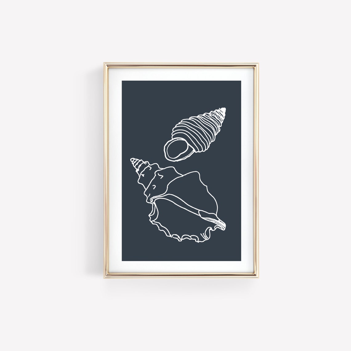 Minimalist White Line Art Seashells Navy Coastal Beach House Poster - Image 6