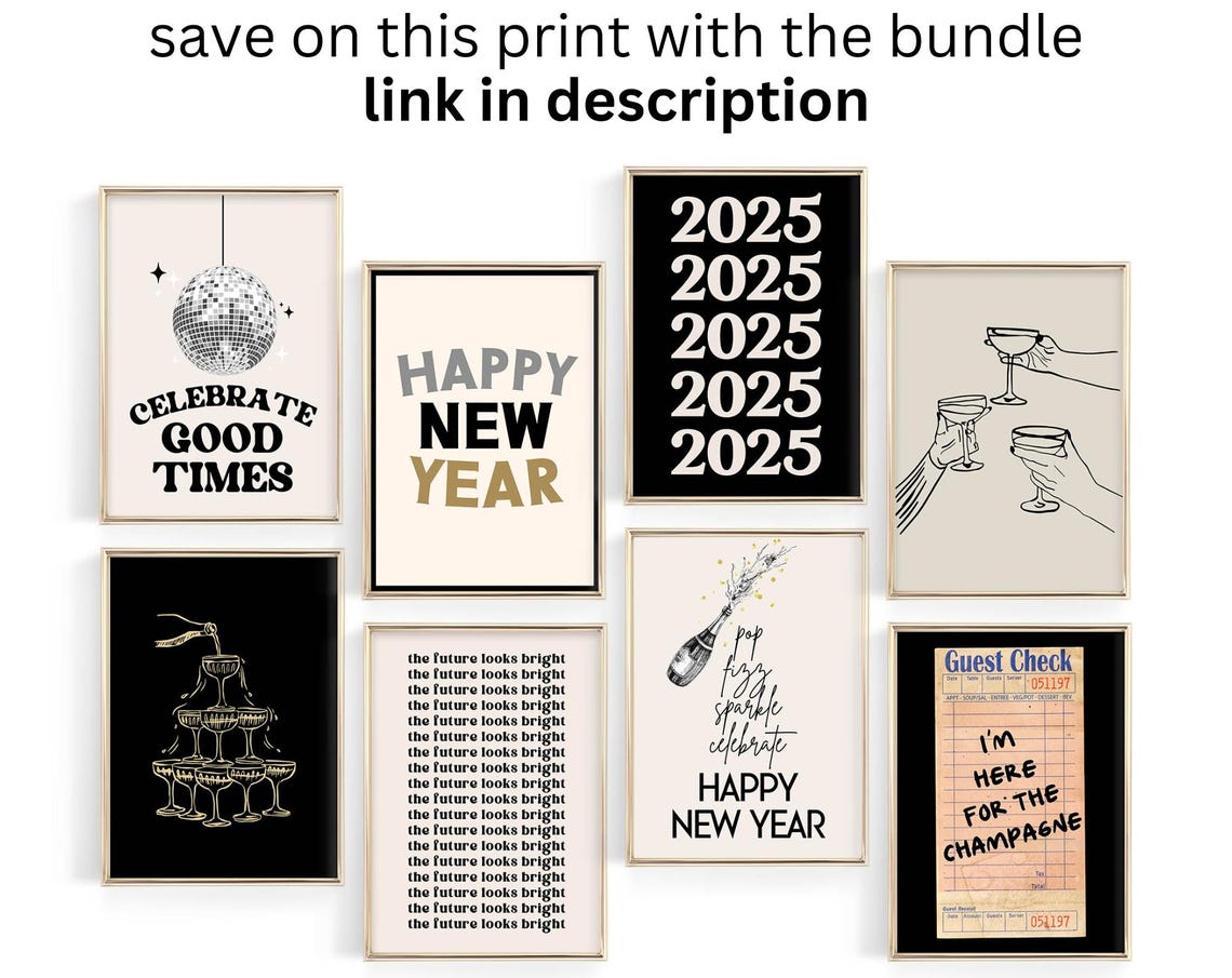 New Year 2025 Bundle Set of 8 Celebration Party Designs Poster