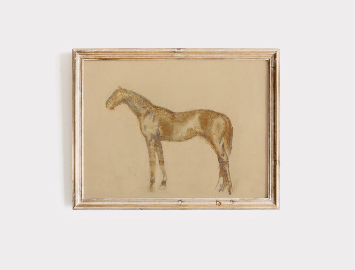 Antique Horse Sketch Neutral Pastel Equestrian Farmhouse Art Poster - Image 5