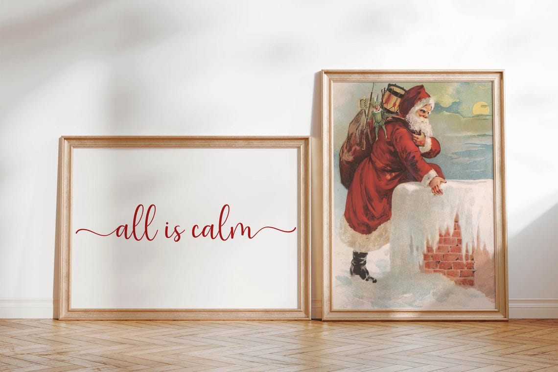 All Is Calm Red Script Christmas Holiday Minimalist Wall Poster - Image 2