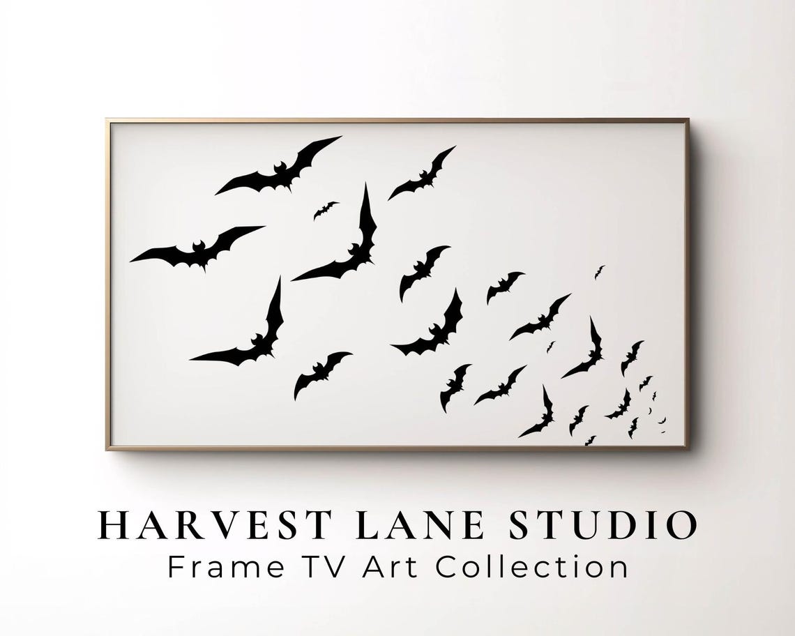 Flying Bat Silhouettes Swarm Minimalist Halloween Art Poster - Image 6