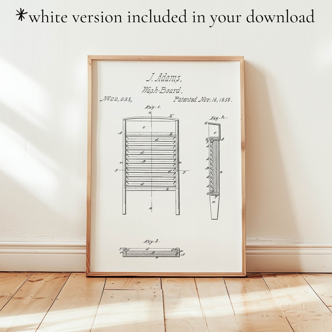 1858 Wash Board Patent Blueprint Drawing Black Laundry Room Poster - Image 6