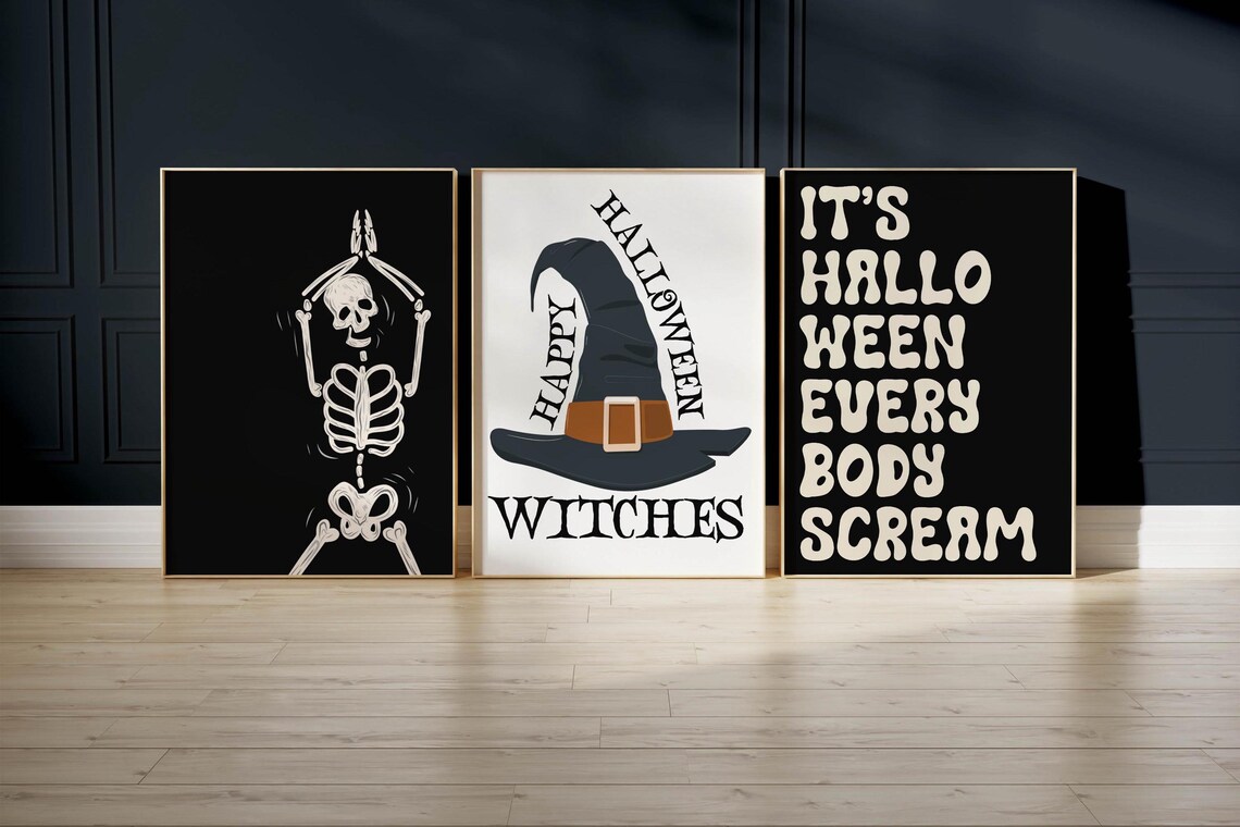 Happy Halloween Witches Vintage Witch Hat Spooky Season Poster - Image 4