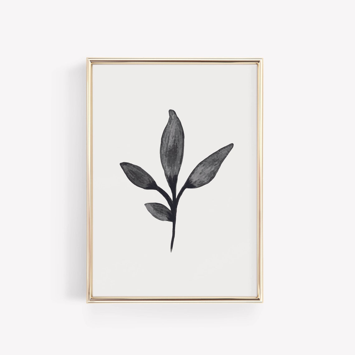Minimalist Black Watercolor Leaf Branch Botanical Art Poster