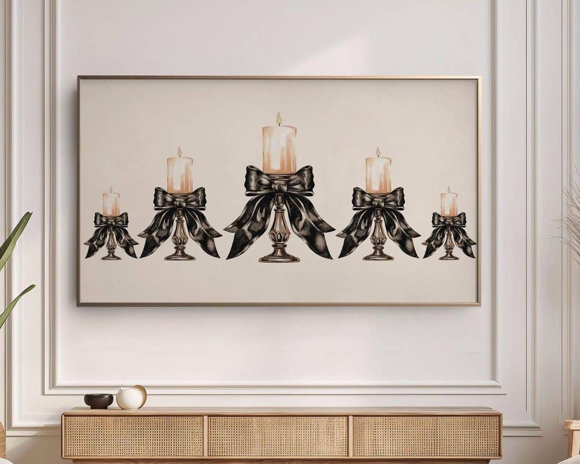 Elegant Candle Holders With Black Bows Christmas Candlelight Poster - Image 6