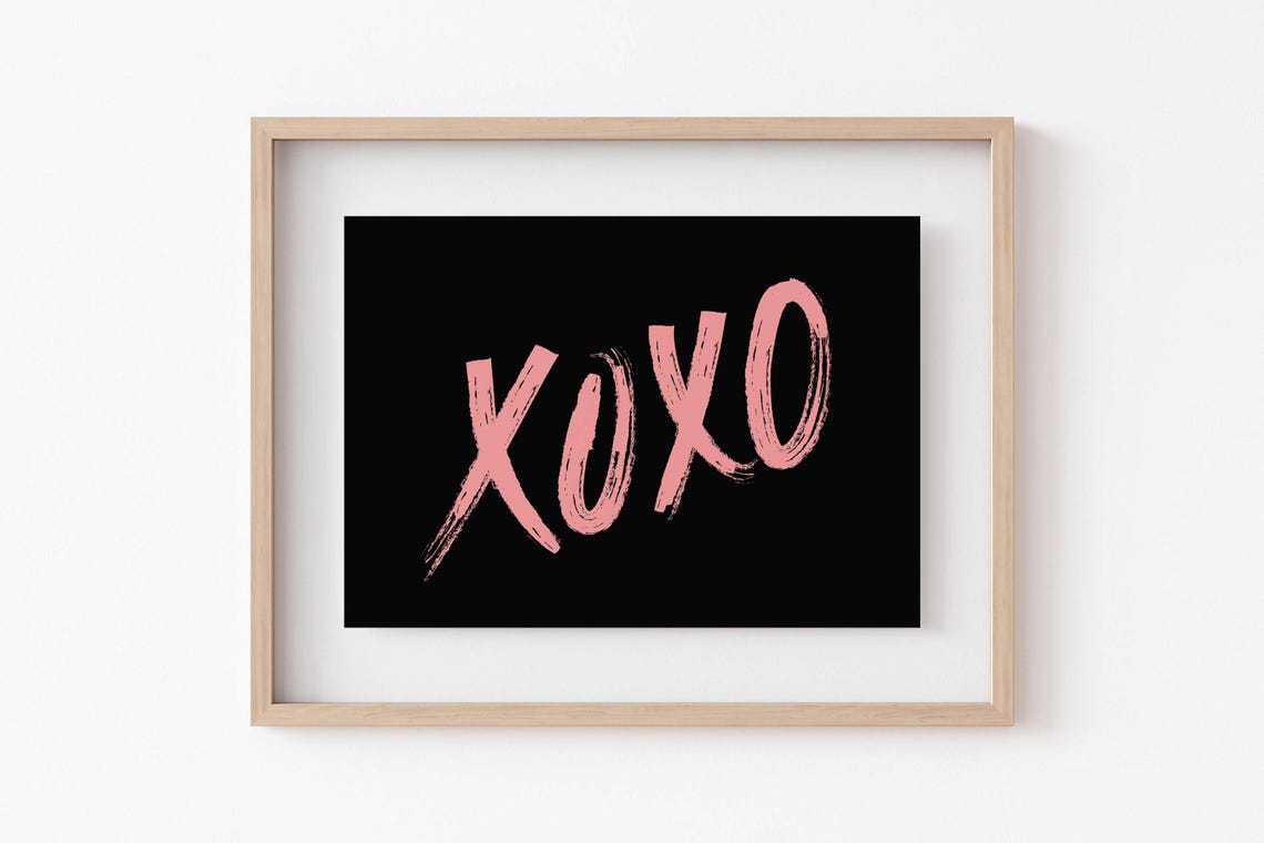 XOXO Pink Brush Script Black Background Valentine Love Wall Art Print - Image 5