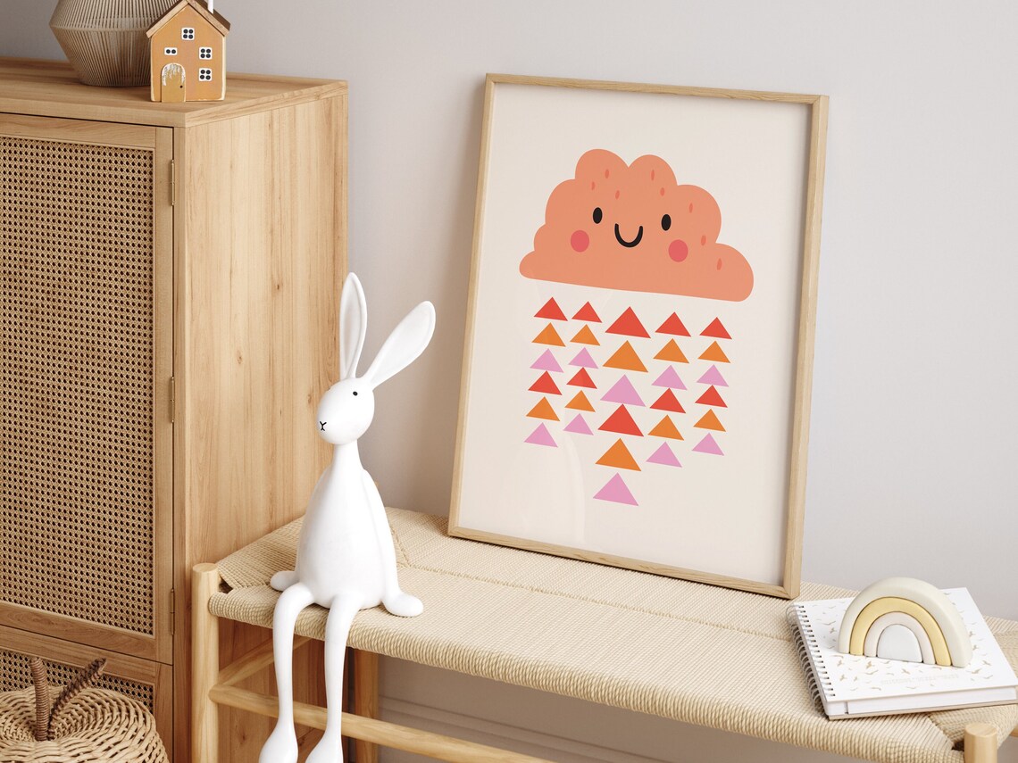 Cute Pink Nursery Rain Cloud Kids Room Poster - Image 3
