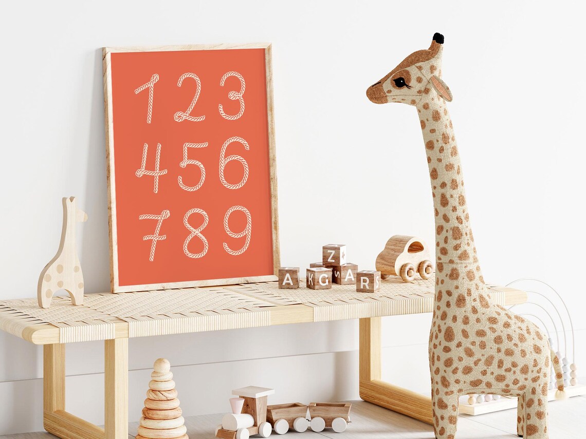 White Rope Numbers 1 To 9 Burnt Orange Kids Counting Art Poster - Image 2