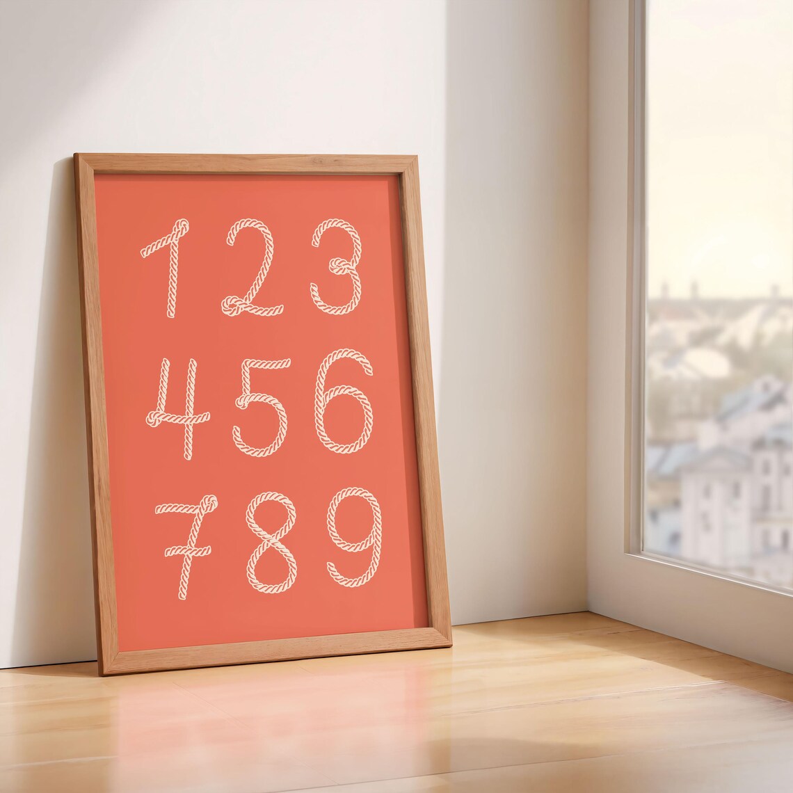 White Rope Numbers 1 To 9 Burnt Orange Kids Counting Art Poster - Image 3