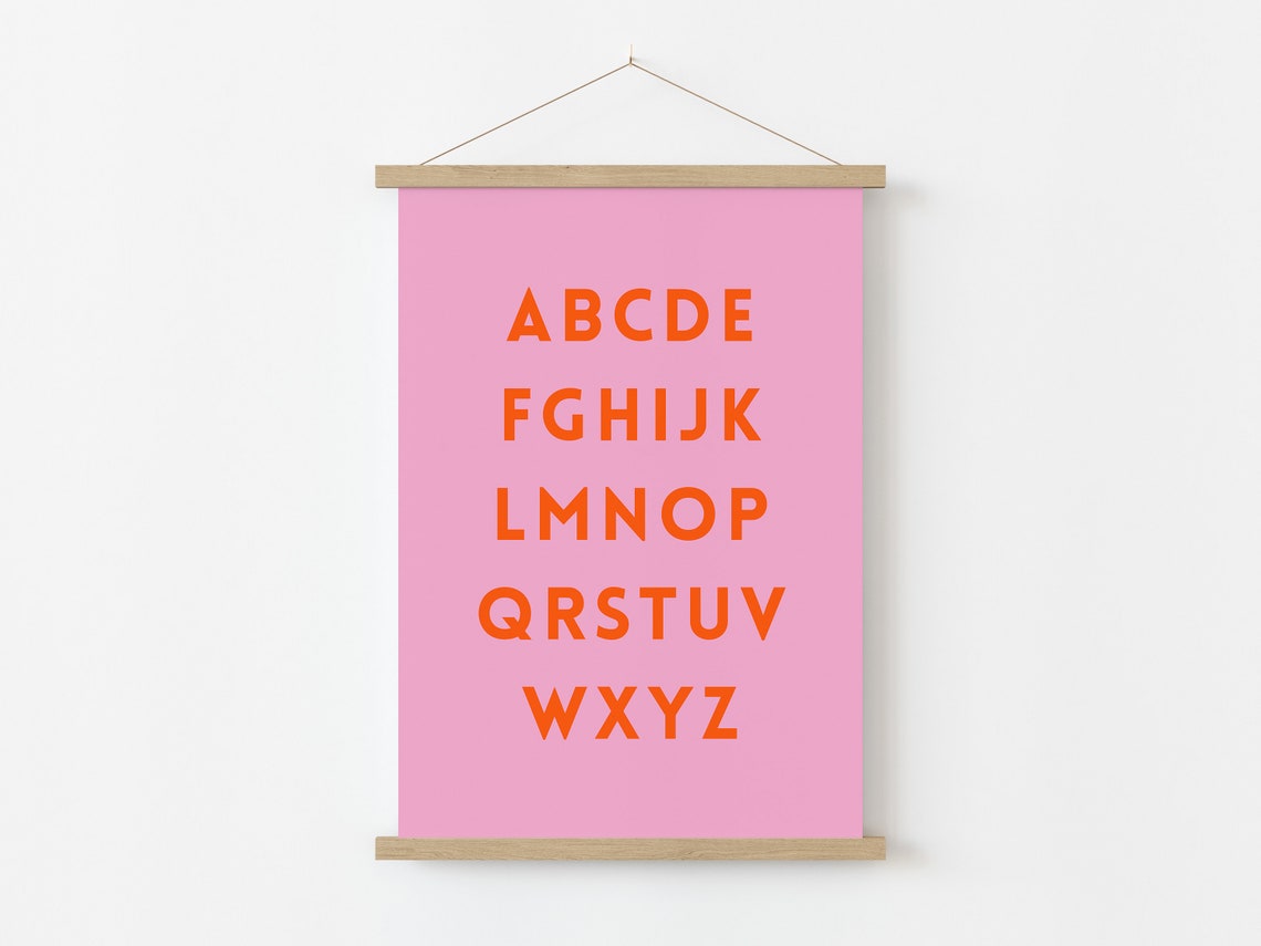 Pink Alphabet ABC Poster with Bold Orange Letters for Kids Room - Image 3