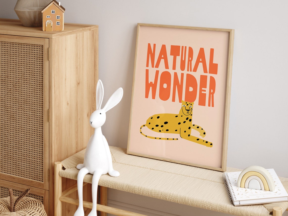 Natural Wonder Cheetah Poster with Retro Orange Typography Kids Art - Image 3