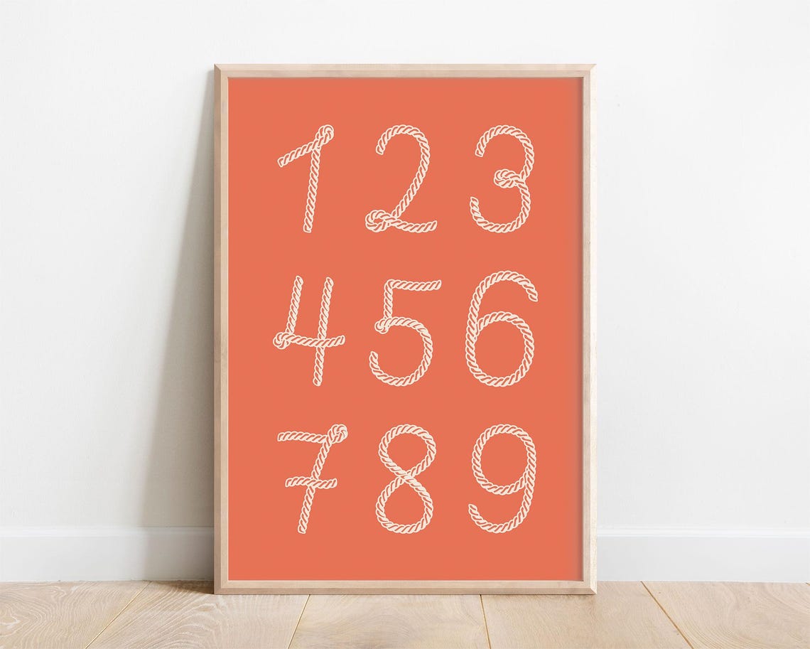 White Rope Numbers 1 To 9 Burnt Orange Kids Counting Art Poster - Image 5