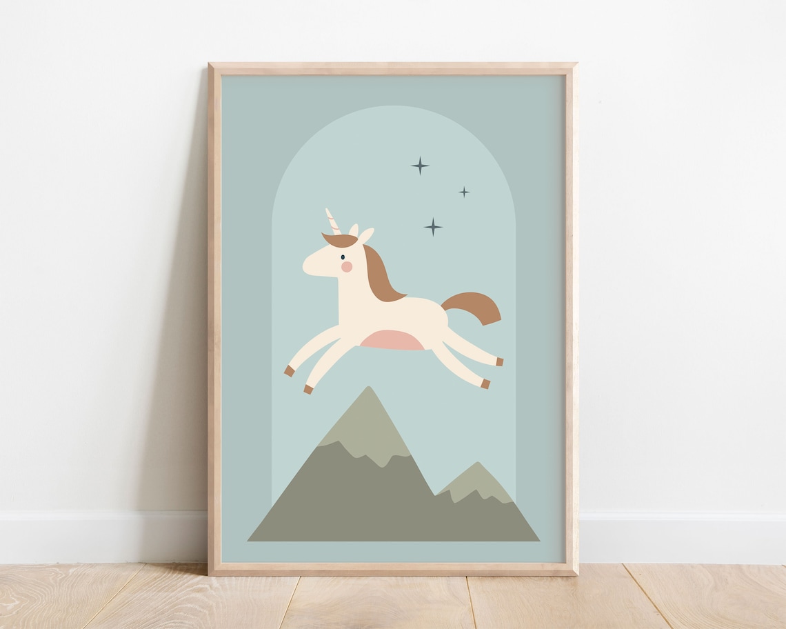 Kids Unicorn Print, Boho Nursery Decor Art Print
