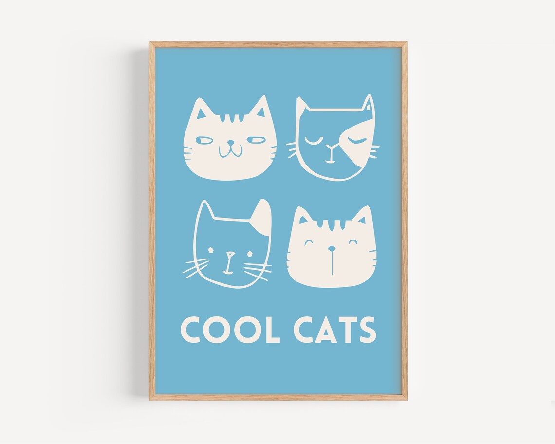 Cool Cat Print Retro Nursery Decor Art Print - Image 4