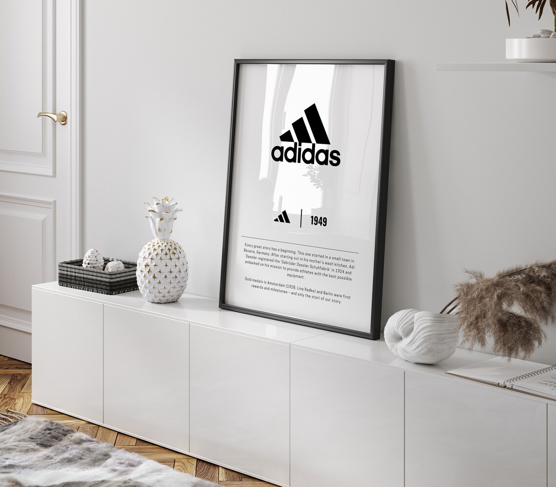 Adidas 1949 Brand Story Minimalist Logo History Streetwear Wall Art